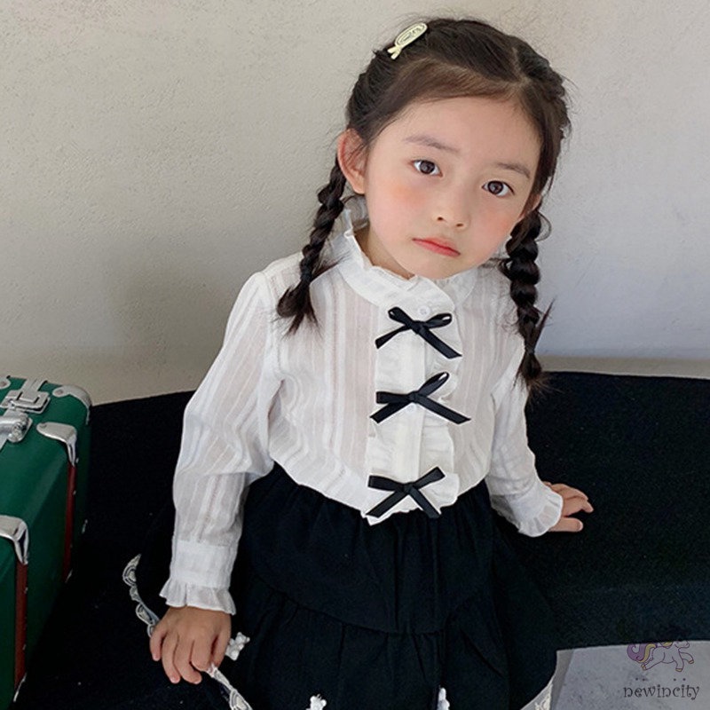 Bộ áo dài tay + chân váy phối ren thời trang cho bé gái