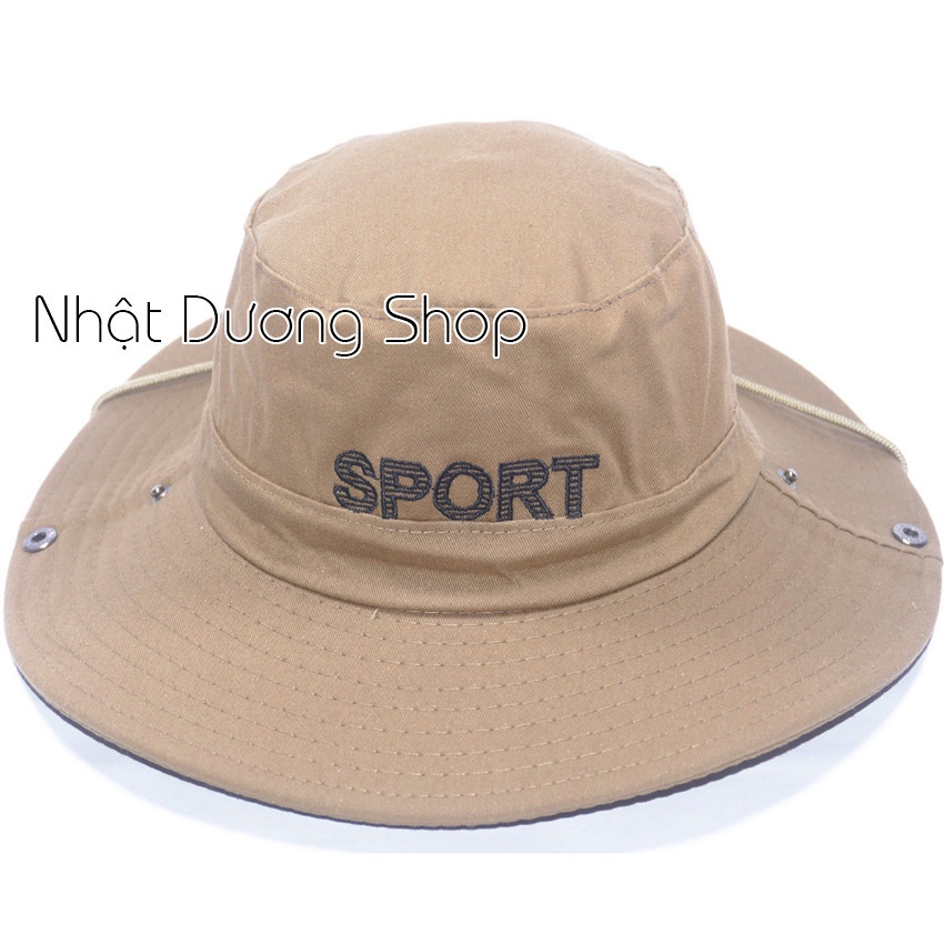Nón tai bèo nam vành rộng 8,5 cm thêu chữ SPORT kết hợp vải cotton tốt mềm mại