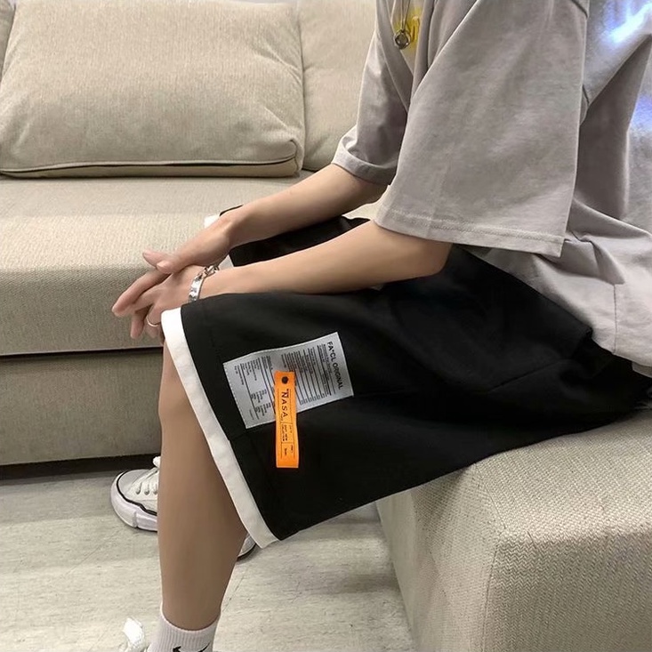 Quần short thể thao ống rộng màu trơn thêu họa tiết thời trang cho nam quần đùi nam from rộng simple màu sắc rắn bông fashion quần short nam in hình unisex