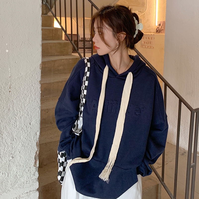 Áo hoodie SUXI dáng rộng họa tiết chữ thời trang cho nữ