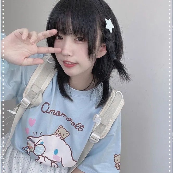✦Đầu Chó Cinnamon✦Áo Thun Tay Ngắn Cổ Tròn In Hình Chú Chó Cinnamon Dễ Thương Phong Cách Nhật Bản Thời Trang Mùa Hè Cho Nữ