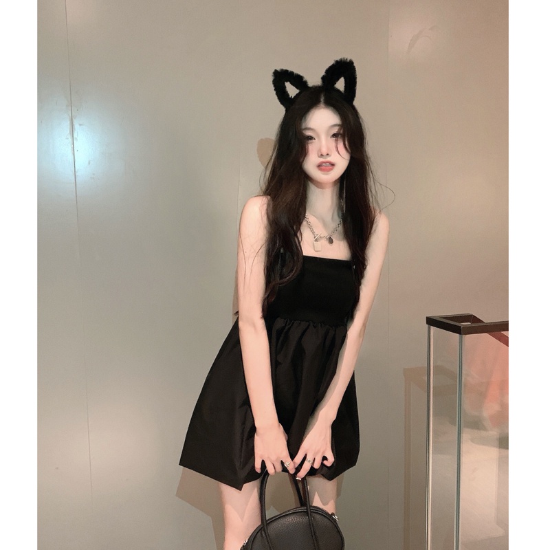 Xiaozhainv Đầm Mini Dáng Chữ A Lưng Cao Hở Lưng Phong Cách Hàn Quốc Quyến Rũ Cho Nữ
