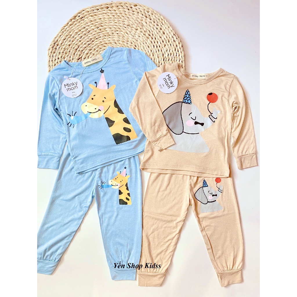 Bộ Dài Tay Minky Mom Chất Thun Lạnh Họa Tiết Voi-Ngựa Hồng Dễ Thương Cho Bé (Size 6-19kg) (SP001205)