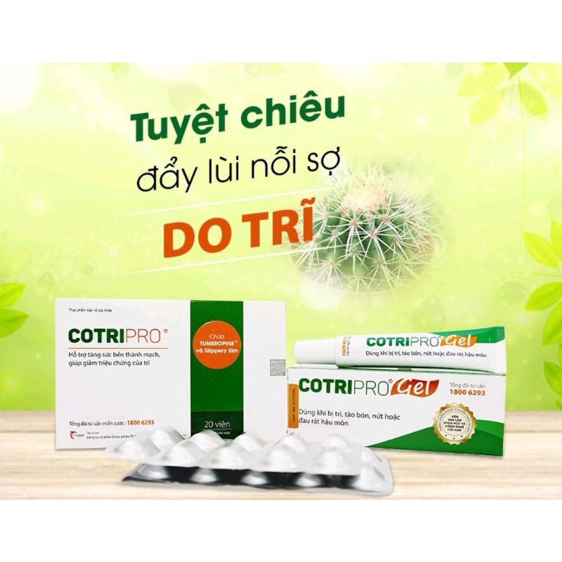 COTRIPRO ( CHÍNH HÃNG) - VIÊN UỐNG HỘP 20 VIÊN +  Gel Bôi Trĩ Nội, Trĩ Ngoại Tuýp 10g và 25g