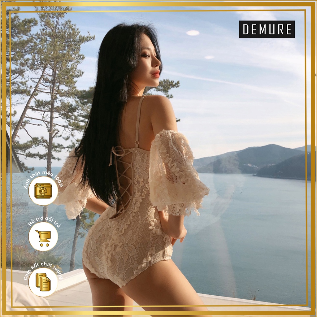 Bikini một mảnh thiết kế ren cao cấp kèm ống tay dễ thương - Đồ bơi nữ phong cách Hàn Quốc DEMURE