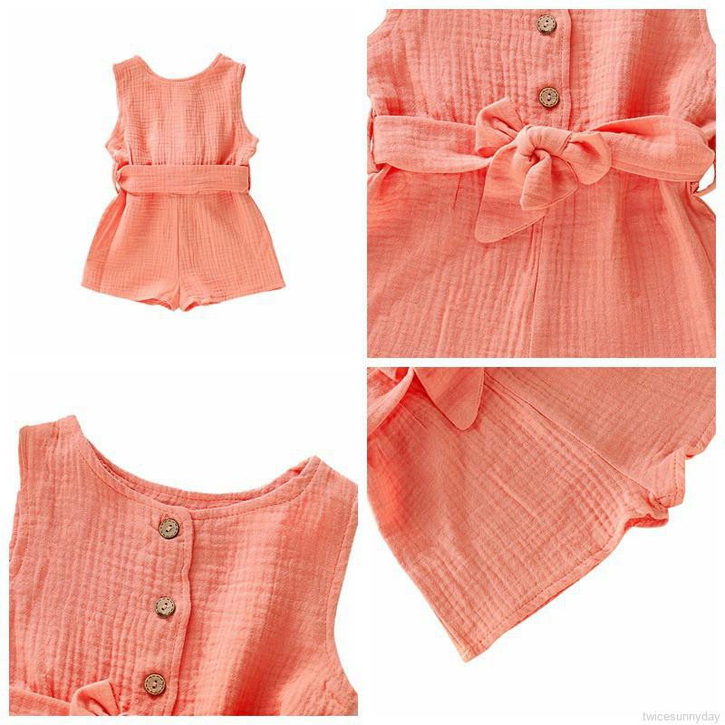 Bộ áo liền quần không tay in hoa cho bé gái