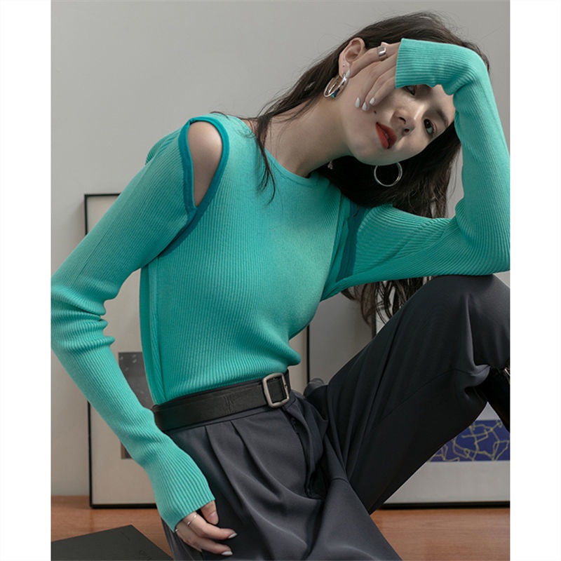 Áo len tay dài khoét vai thời trang dành cho nữ