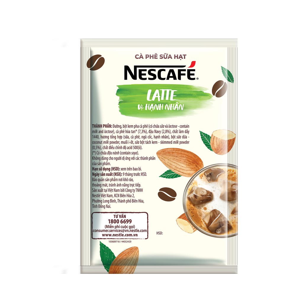 Cà phê hòa tan NESCAFÉ Latte Sữa Hạt Vị Hạnh Nhân (Hộp 10 gói x 24g)