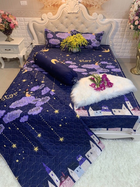 Bộ ga giường phủ xẻ góc , ga chùm , ga trần bông