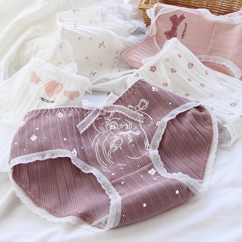 Set 4 Quần Lót Ren Nữ ❤️ FREESHIP ❤Quần Cotton gân tăm ren kháng khuẩn hàng cao cấp -Quần Lót CottonHoạ Tiết Đáng Yêu