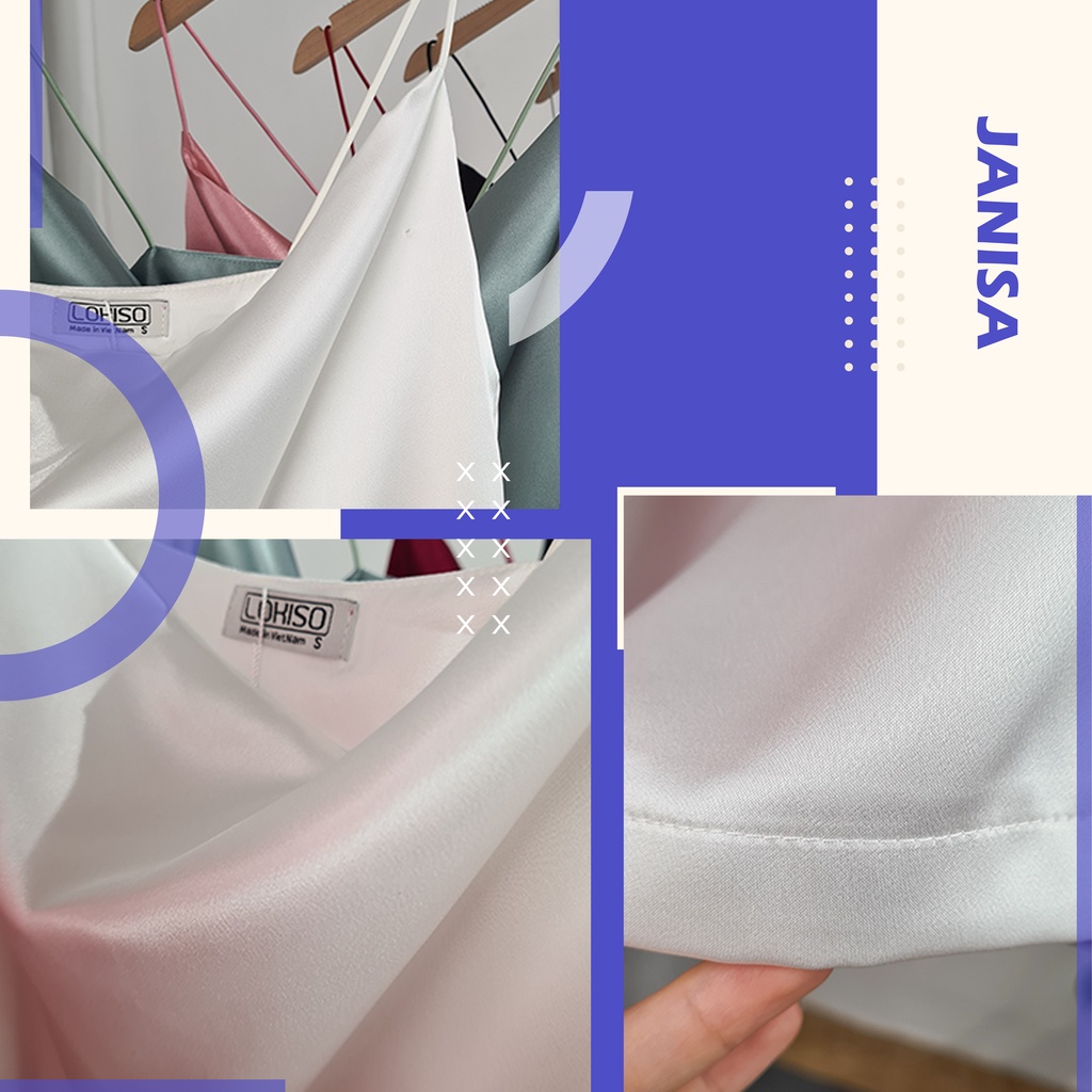 Áo hai dây nữ lụa satin kiểu cổ đổ hàn quốc đẹp dễ thương bigsize JANISA AK03 | BigBuy360 - bigbuy360.vn