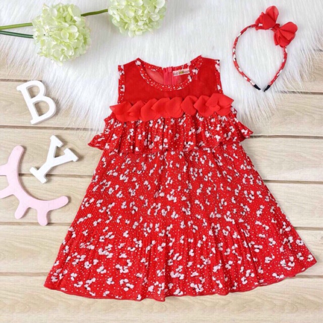 Váy Đầm Voan 2 Tầng Dập Ly Bé Gái BabyBean (kèm Băng Đô)