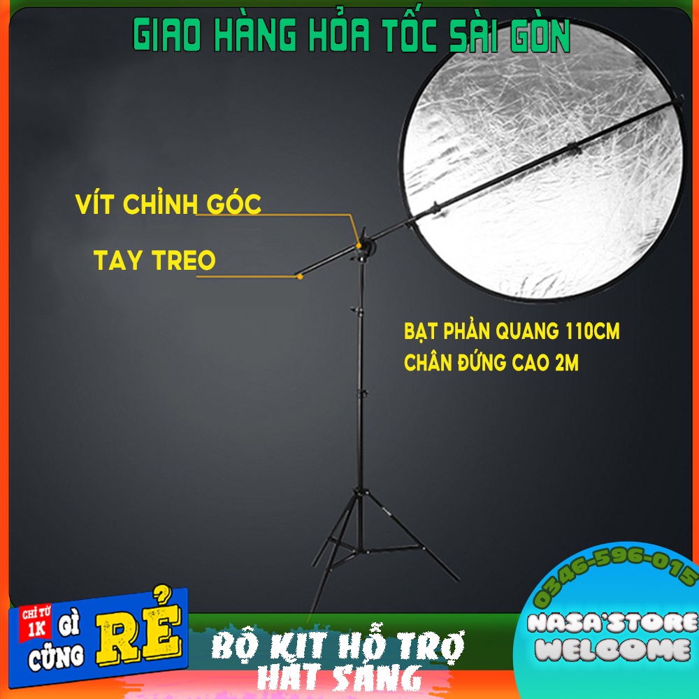 Bộ kit tay boom treo điều chỉnh được kèm tấm hắt sáng 110cm chân cao 2m cho studio chuyên nghiệp