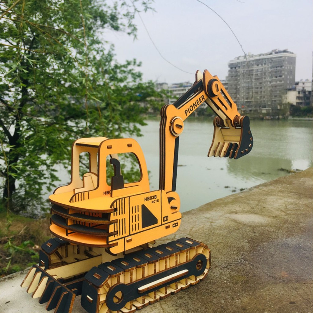 Đồ chơi lắp ráp gỗ 3D Mô hình Máy Xúc Excavator Laser