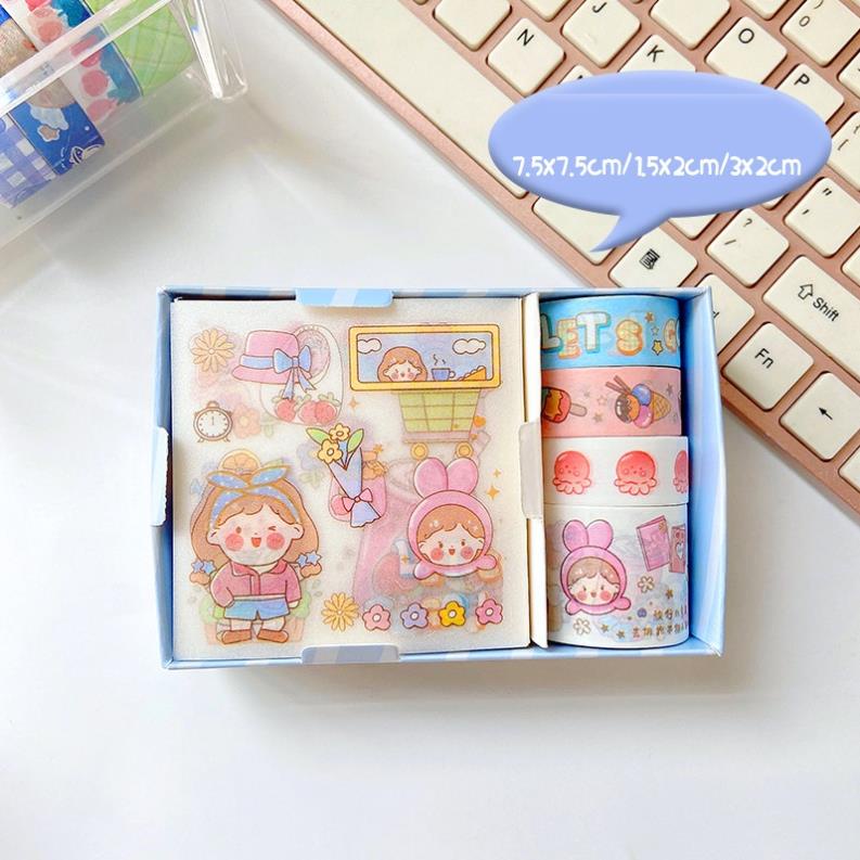 Sticker trang trí sổ GALANO set sticker và băng dính sticker trang trí sổ họa tiết hoạt hình vui nhộn SS-001413