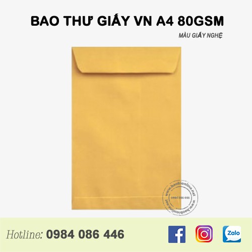 100 BAO THƯ (A4) MÀU NGHỆ VN NẮP NGANG - ĐỊNH LƯỢNG 100GSM