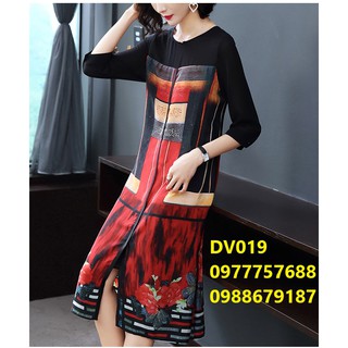 [ Cao cấp ] Đầm voan trung niên qua gối kín đáo u50 tphcm DV019