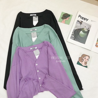 Áo Croptop dài tay cổ V 4 cúc (Ảnh/Video tự chụp)