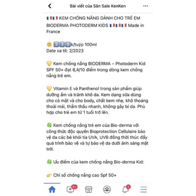 Kcn Bio.derma Pháp cho bé