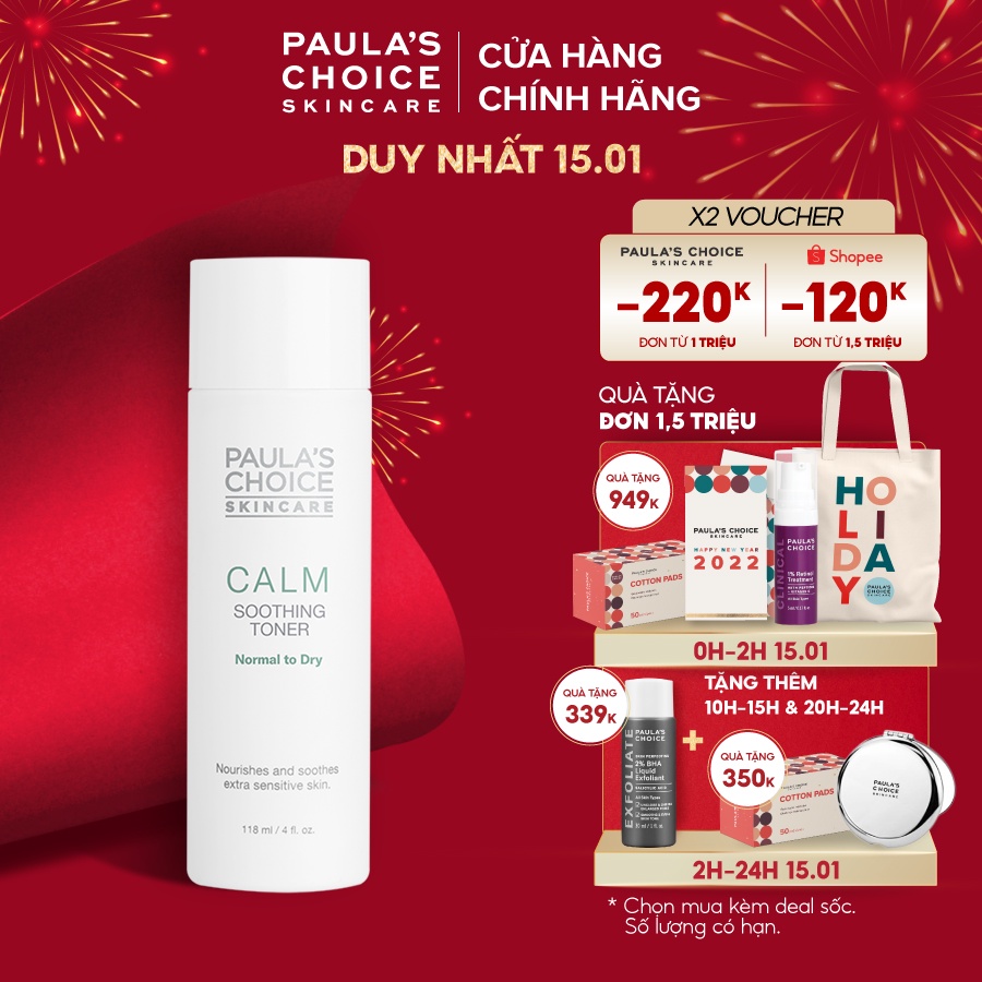 Nước hoa hồng làm dịu mẩn đỏ và phục hồi da khô Paula’s Choice Calm Redness Relief Toner Dry Skin-118ml 9120