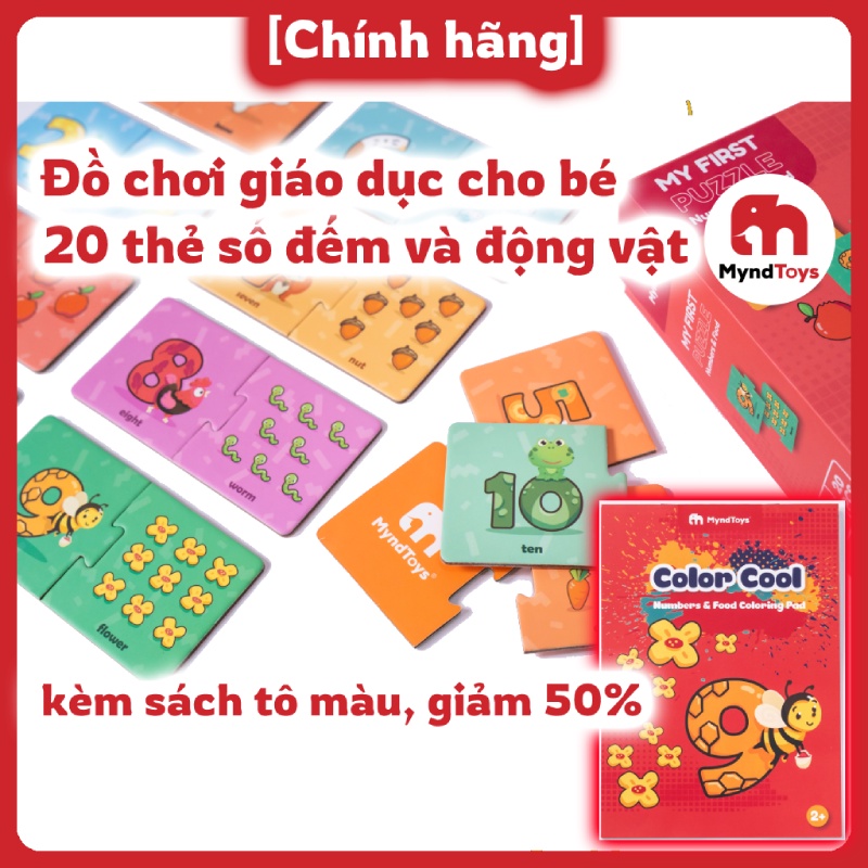 Đồ Chơi Giáo Dục, Bộ xếp Hình MyndToys My First Puzzle - Numbers &amp; Food Dành Cho Các Bé Trên 2 Tuổi