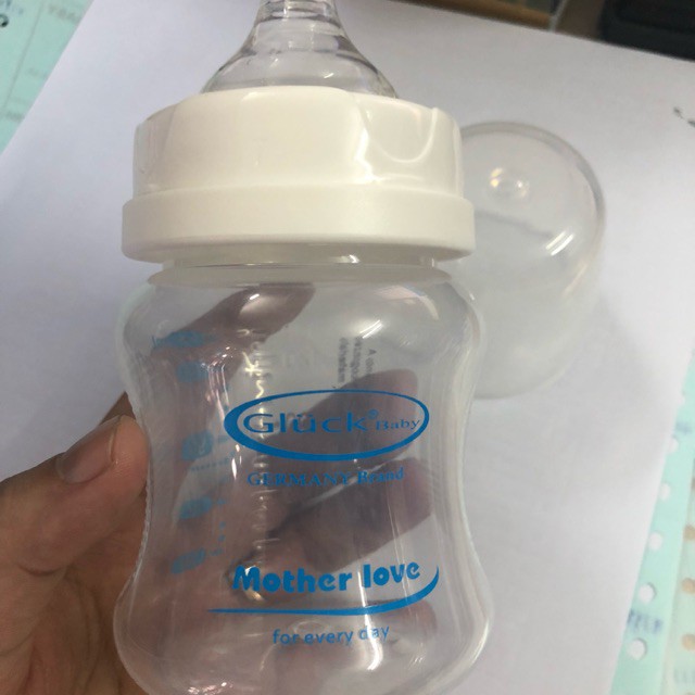 Bình sữa 140ml cổ rộng gluck baby dùng cho máy hút tay, điện - kèm núm