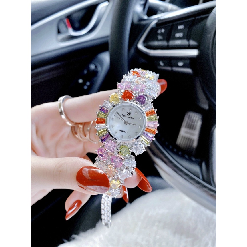 Đồng hồ đeo tay nữ chính hãng, đồng hồ nữ ROYAL CROWN đính full kim cương nhân tạo siêu cao cấp, sang chảnh dành cho nữ