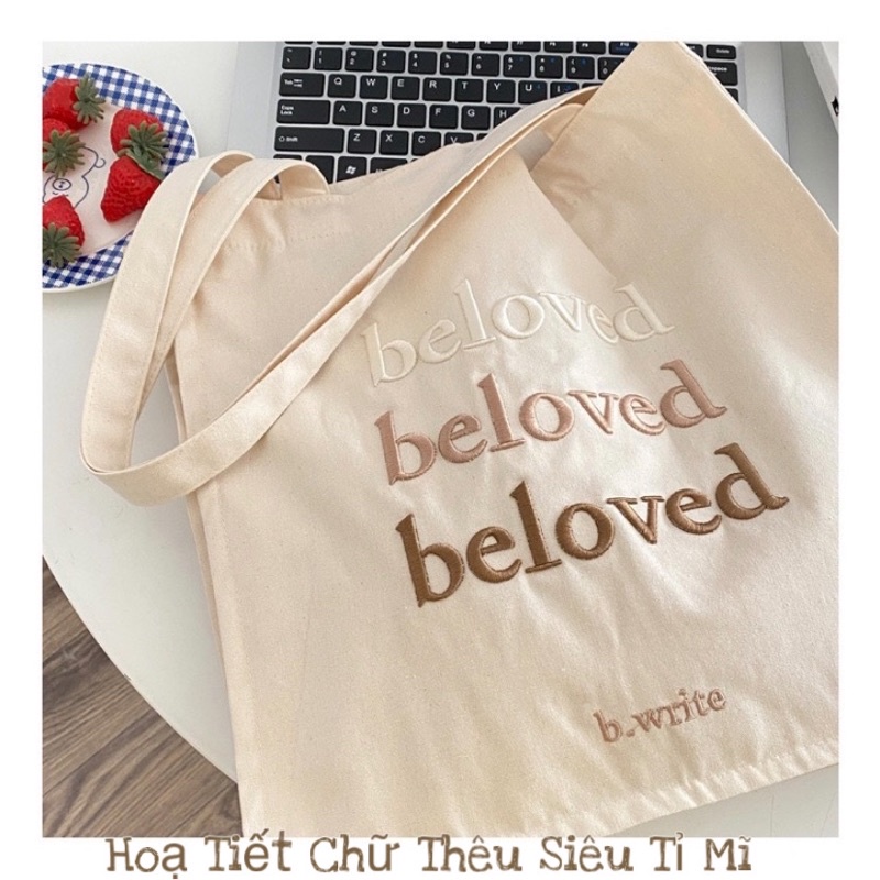 [Ảnh thật] Túi tote thêu chữ beloved dễ thươngggg