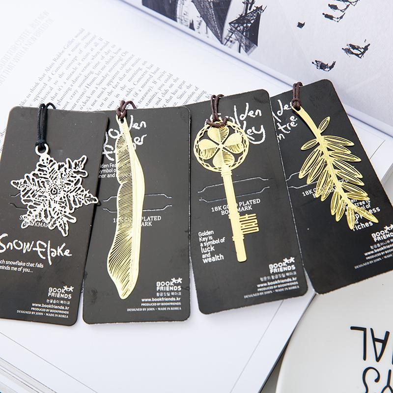 Creative and Classical Golden Metal Leaf Key Feather Snowflake Hollow Lanyard Exquisite Bookmark 