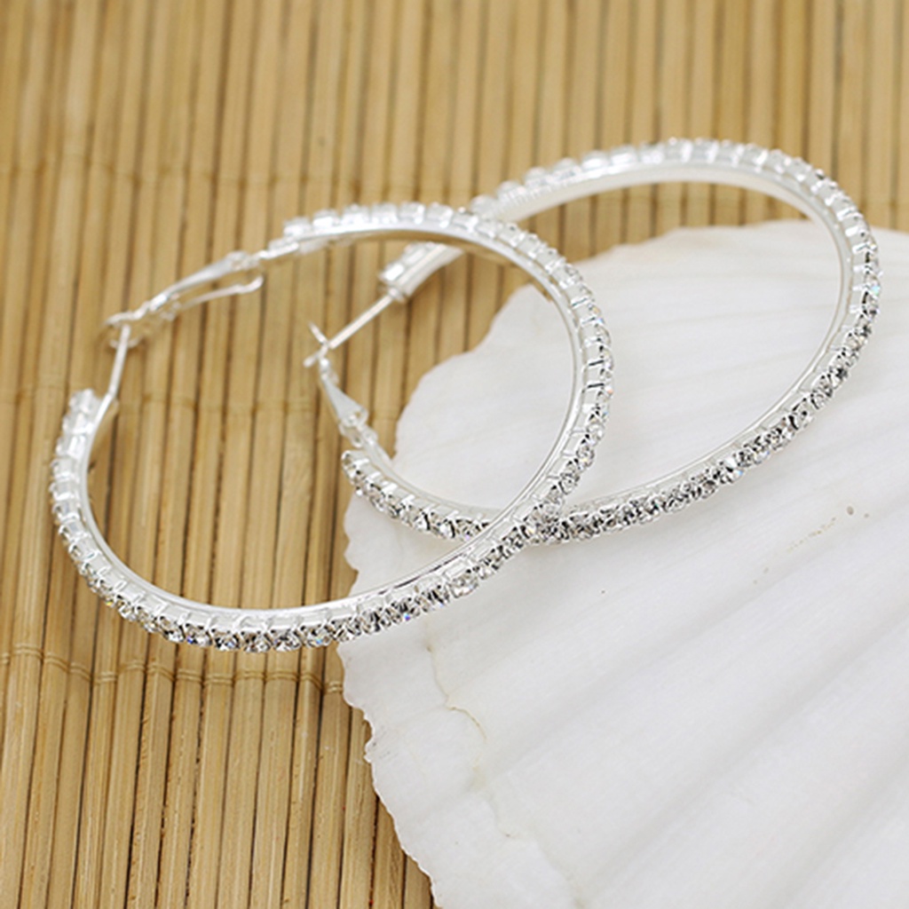 Đôi bông tai khoen tròn đính đá kiểu dáng thời trang cho nữ