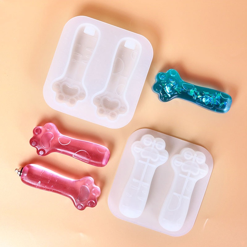 Khuôn Silicone Làm Móc Khóa / Gương Hình Dấu Chân Mèo DIY