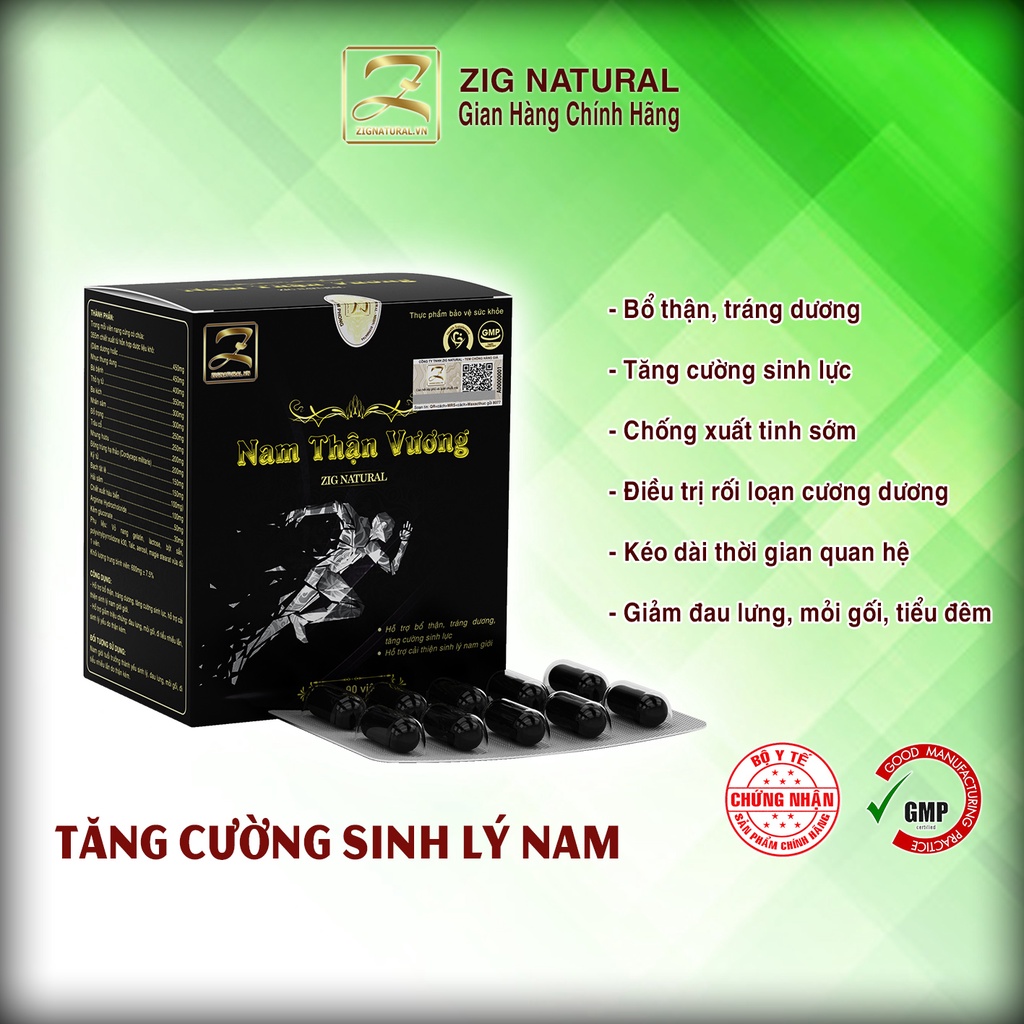 Viên uống Nam Thận Vương Zig Natural, hộp 30-90 viên, tăng cường sinh lý nam giới, chống xuất tinh sớm