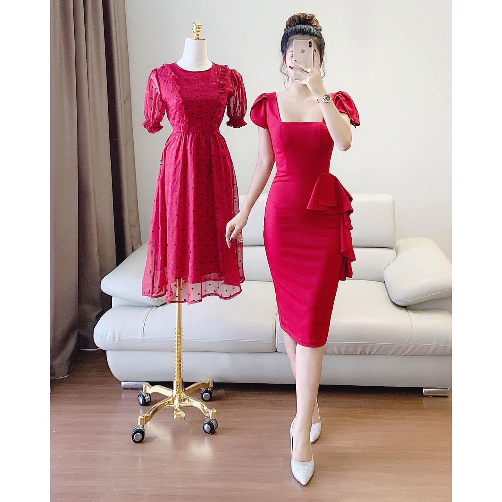 Đầm Ôm Body Cổ Vuông Nhúm Bèo thời Trang V1159 đầm thời trang váy đầm