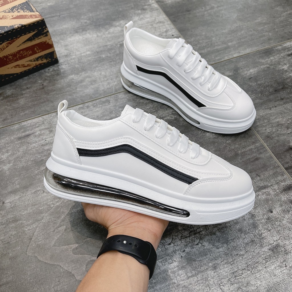 [FreeShip - Đi là sướng] Giày thể thao nam,  giày nam tăng chiều cao đế khí Trắng viền đen DQ19 | BigBuy360 - bigbuy360.vn