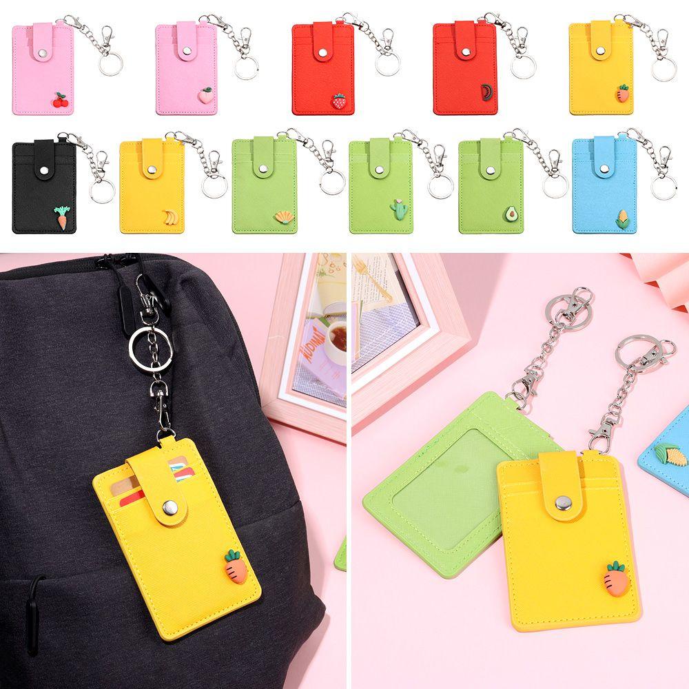Vỏ Bọc Thẻ Bằng PU Họa Tiết Trái Cây Hoạt Hình Dễ Thương Kèm Móc Khóa Tiện Dụng