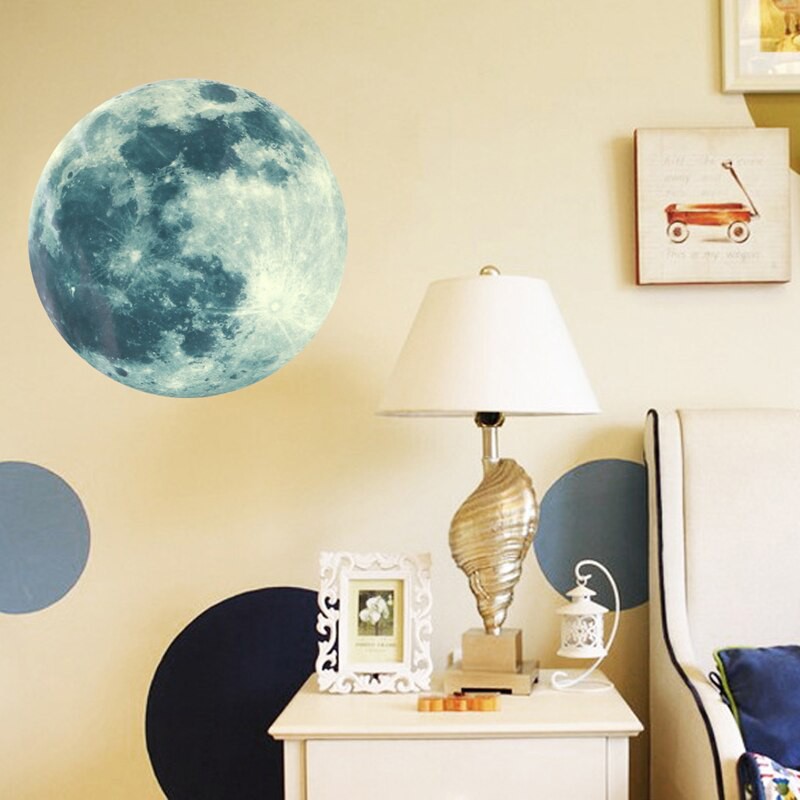 Giấy dán tường dạ quang hình mặt trăng kích thước 30cm