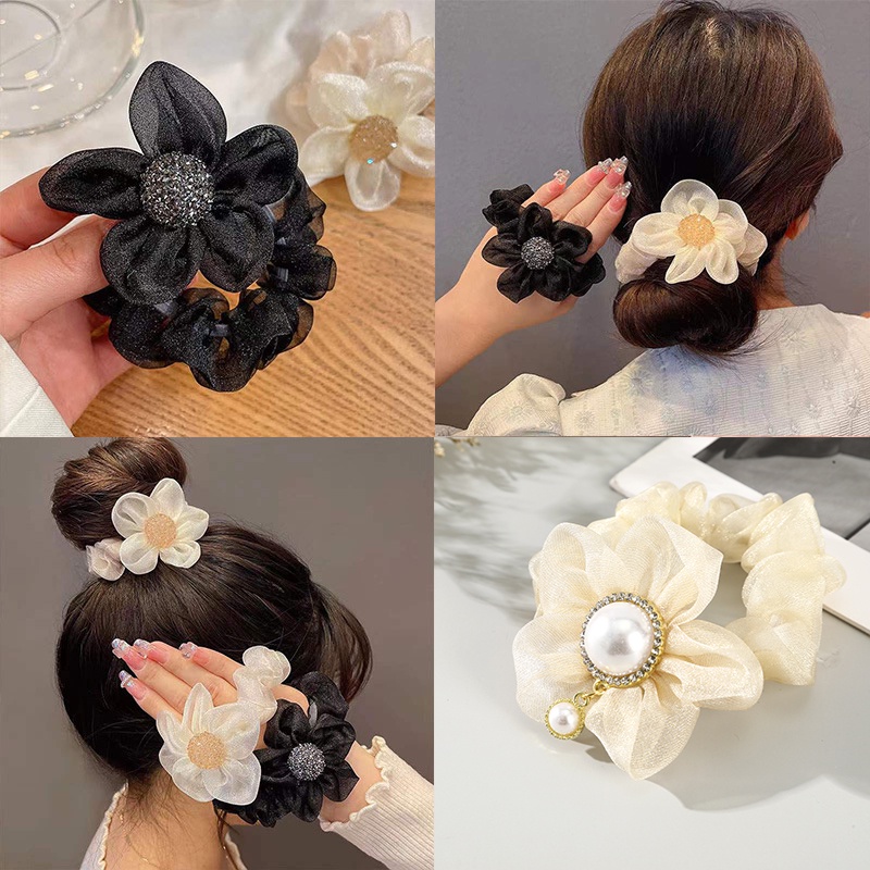 Dây buộc tóc cỡ lớn HAIMEIKANG đính đá và ngọc trai thời trang phong cách Hàn Quốc