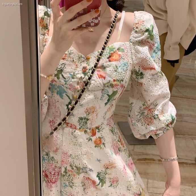 Đầm Hoa Cổ Vuông Thời Trang Retro Đáng Yêu Cho Nữ Mùa Xuân Thu 2021