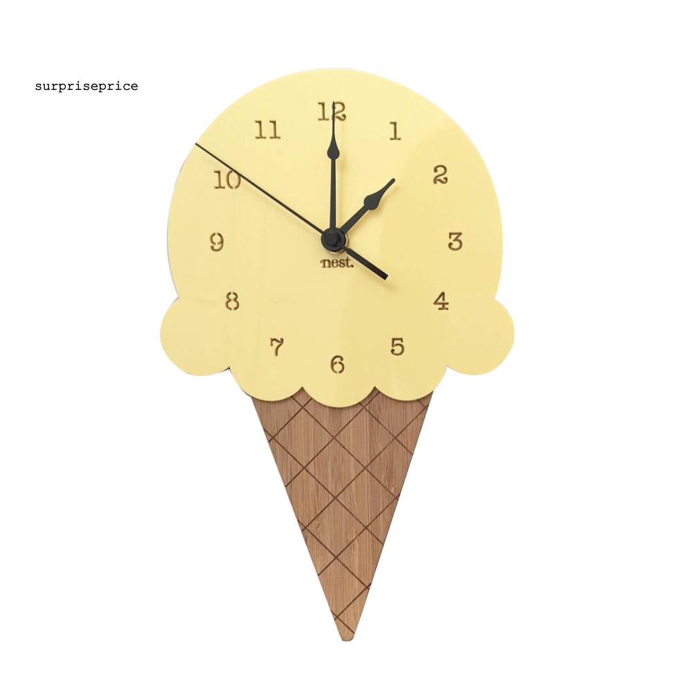 Đồng hồ treo tường bằng gỗ hình kem ốc quế thiết kế sáng tạo dễ thương