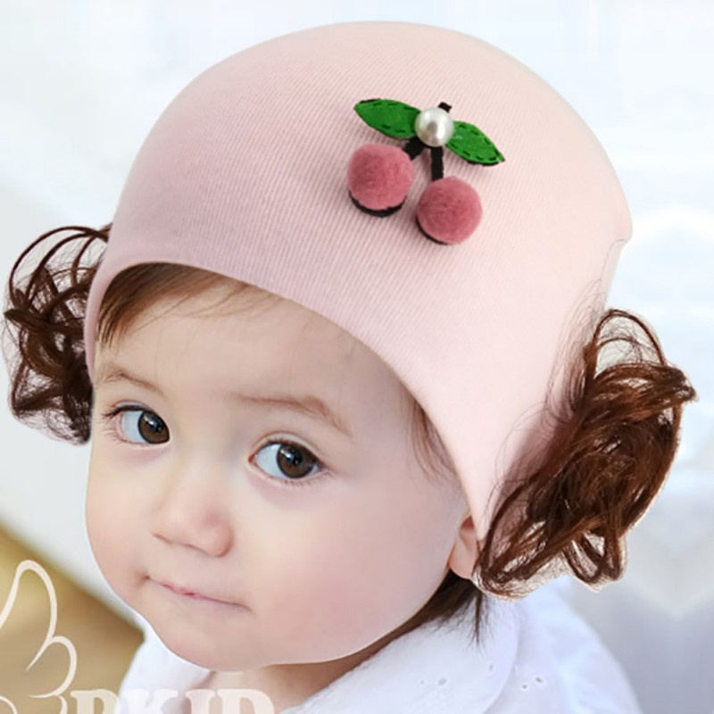 Nón len gắn tóc giả xinh xắn độc đáo cho bé gái