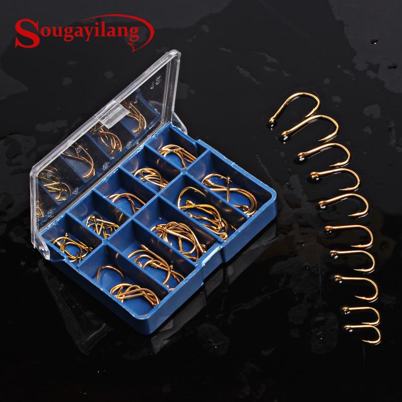 SOUGAYILANG Hộp 70 Lưỡi Câu Cá Bằng Thép Carbon Cao Cấp 10 Kích Cỡ