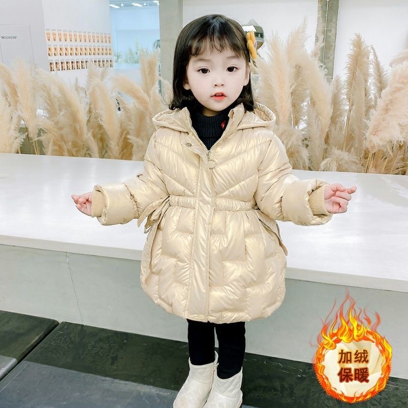 Áo khoác phao nhũ bé gái lót nỉ bo eo siêu xinh