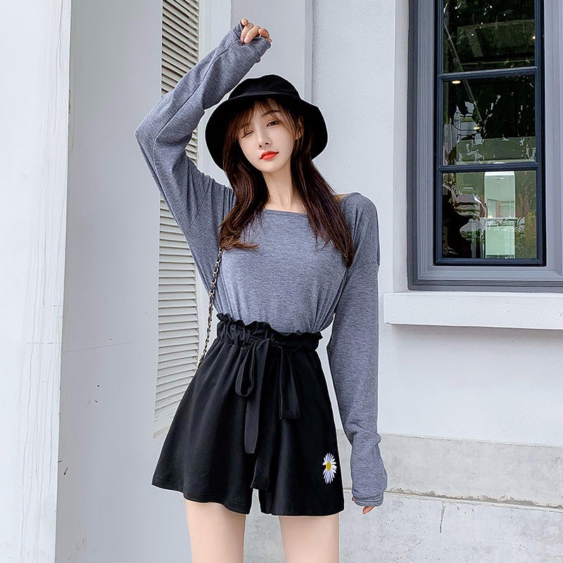 B&amp;G Quần Short Thể Thao Màu Đen Lưng Cao Dáng Rộng Cho Nữ quần đùi nữ JL-DK-12