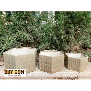 Set 3 chậu cây hình lục giác - Gốm sứ Bát Tràng