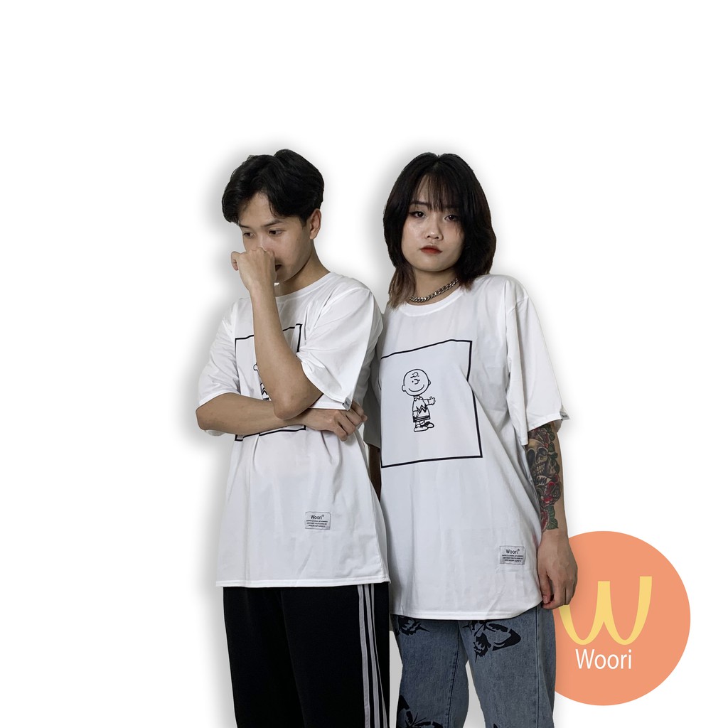 2.Woori áo thun icon dễ thương Unisex Basic Tee nam nữ tay lỡ form rộng Over Size