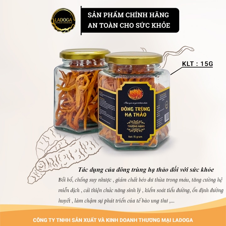 Nấm Đông Trùng Hạ Thảo Khô LADOGA Sấy Thăng Hoa Thượng Hạng Đóng Hộp Lịch Sự 10 Gam và 15 Gam
