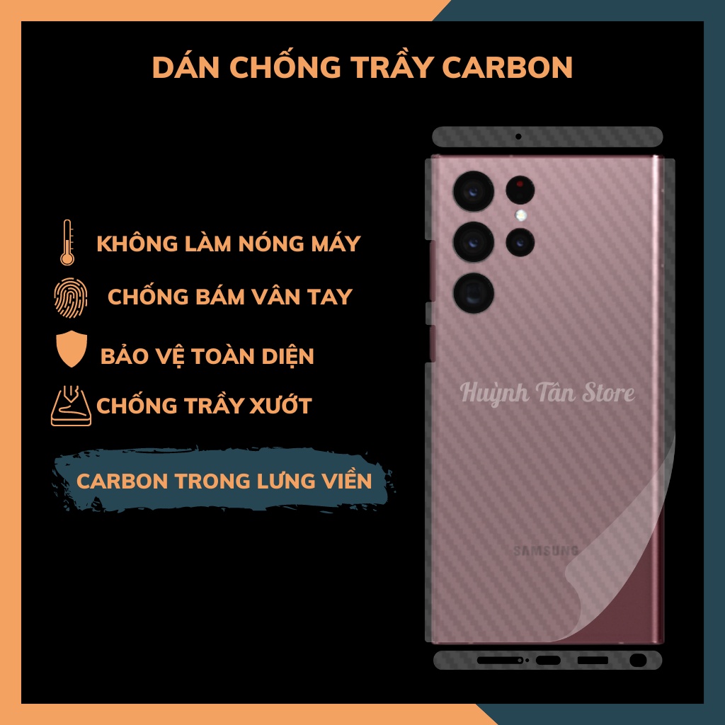 Miếng dán decal carbon mặt sau Samsung S22 Ultlra 5G chống trầy mặt lưng,chống bám vân tay