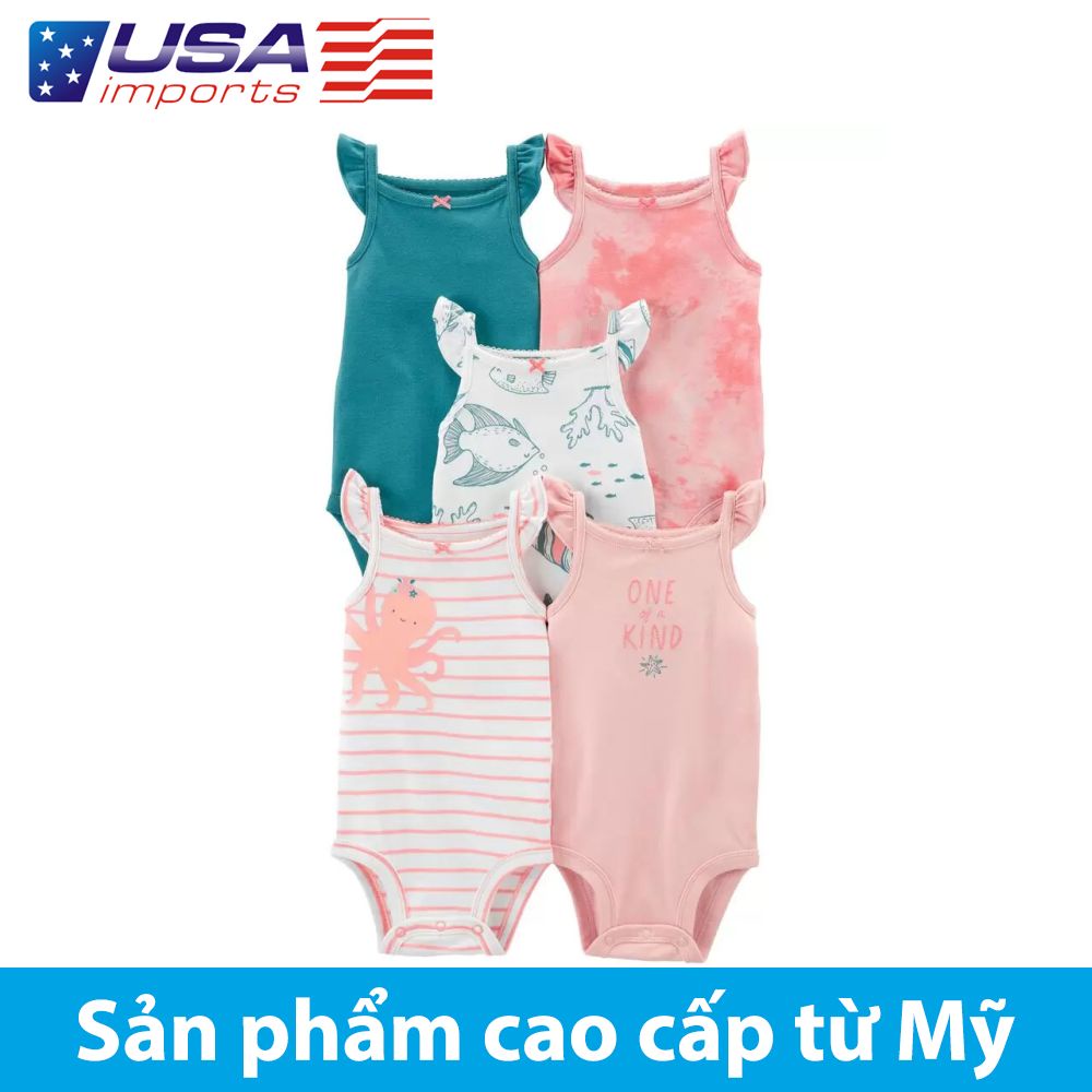 Set 5 áo liền thân dạng tam giác sát nách bạch tuộc hồng 5 màu Car-tờ Auth Từ Mỹ (1N043310)