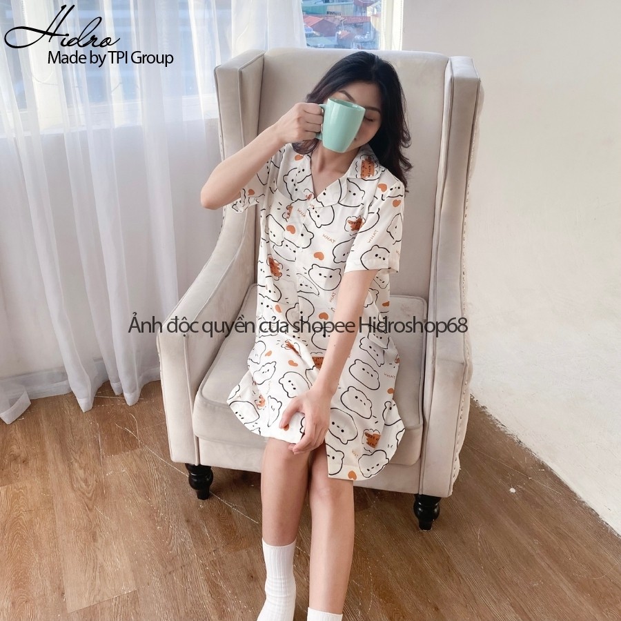 Váy Ngủ Pijama Lụa Ngắn Tay Họa Tiết Dễ Thương | BigBuy360 - bigbuy360.vn