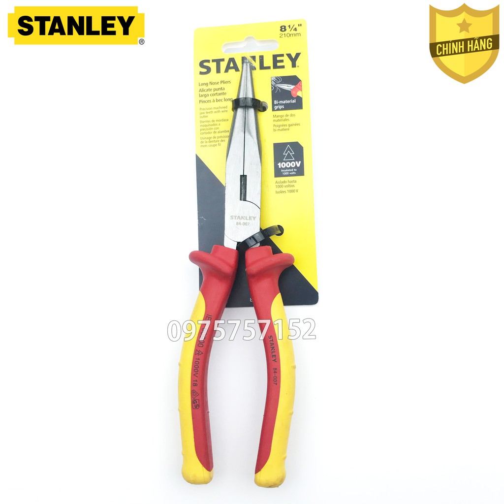 Kìm nhọn tổ hợp cách điện 1000V cao cấp Stanley 210mm, kìm cách điện chuẩn VDE, GS, thép đặc biệt công nghệ cao